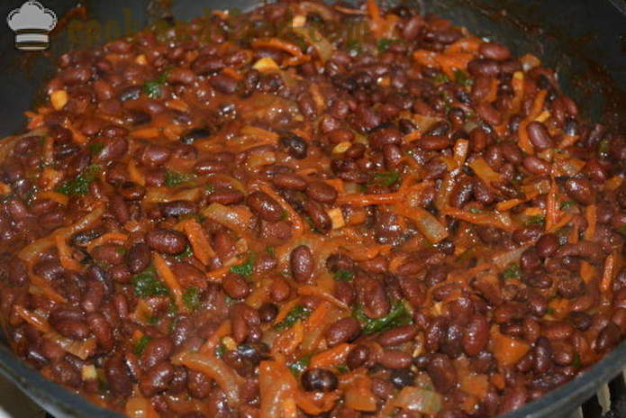 Lobio kacang merah dengan lobak merah dan lukom- bagaimana untuk memasak lobio kacang merah, langkah demi langkah resipi foto