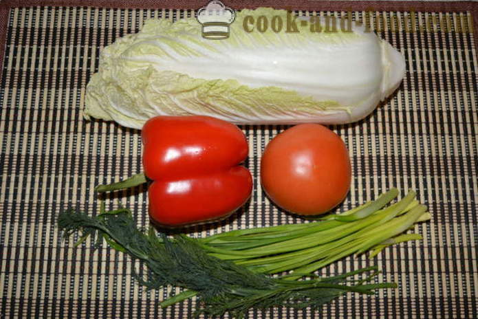 Salad dengan kubis Cina, tomato dan lada - bagaimana untuk menyediakan salad kubis Cina, satu langkah demi langkah resipi foto