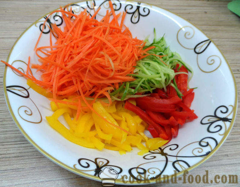 A salad lazat dengan Funchoza dan sayur-sayuran - bagaimana untuk menyediakan salad Funchoza di rumah, langkah demi langkah resipi foto