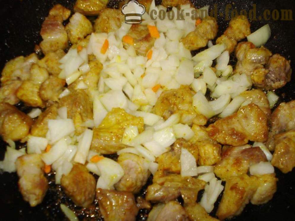 Pilaf dalam kuali dengan daging babi - bagaimana untuk memasak risotto dengan daging babi dalam kuali, langkah demi langkah resipi foto