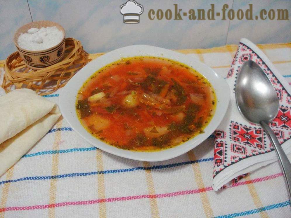 Sup sayur-sayuran dengan warna merah bata - bagaimana untuk memasak sup dengan warna merah bata, langkah demi langkah resipi foto