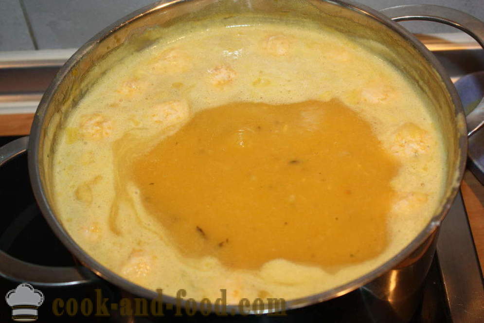 Krim labu dengan bebola daging - bagaimana untuk memasak sup puri labu, langkah demi langkah resipi foto