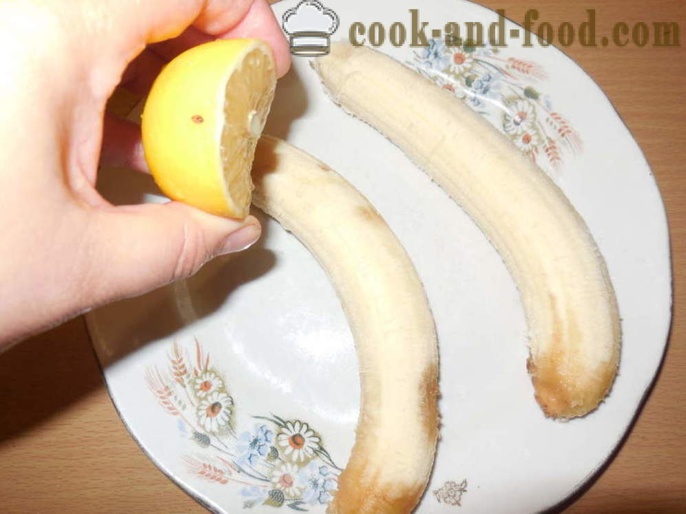 Pisang bakar dalam ketuhar dengan kacang dan gula - seperti pisang dibakar dalam oven untuk pencuci mulut, langkah demi langkah resipi foto