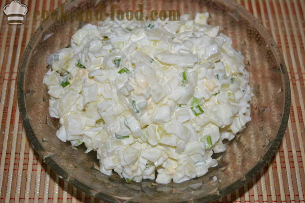 Salad bawang bawang dengan telur dan mayonis - bagaimana untuk memasak salad bawang, langkah demi langkah resipi foto