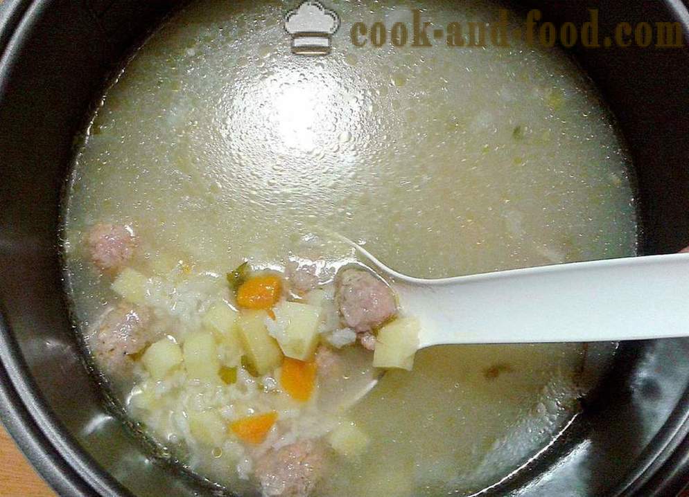 Sup mudah dengan bebola daging dan beras - bagaimana untuk memasak sup dengan bebola daging dalam multivarka, langkah demi langkah resipi foto
