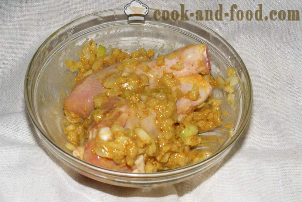 Ayam dalam sos mustard dalam oven - bagaimana untuk memasak ayam dalam ketuhar dengan kentang dan labu, dengan langkah demi langkah resipi foto