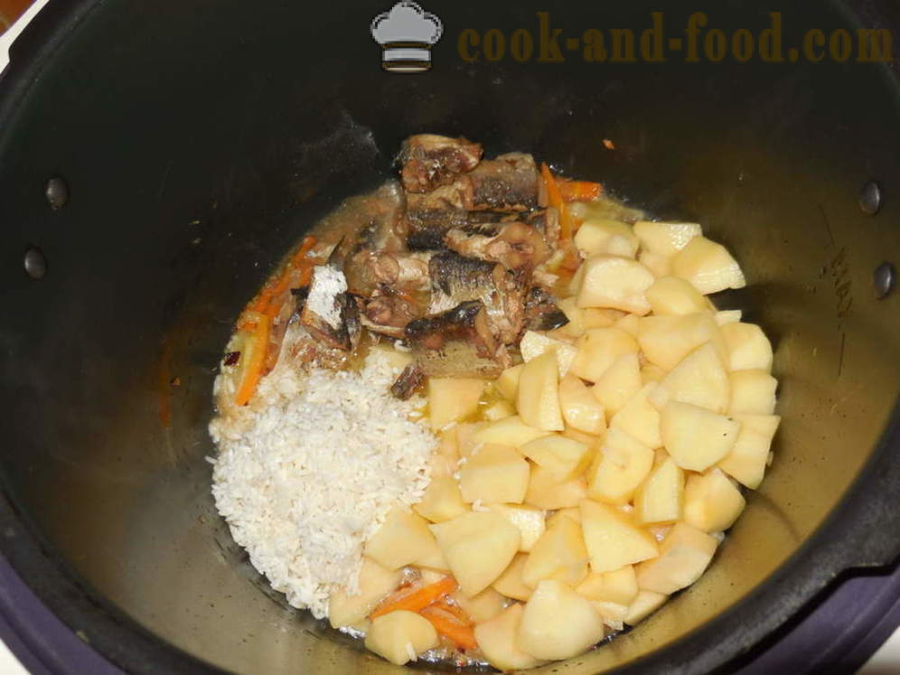 Sup ikan tin dalam multivarka - bagaimana untuk memasak sup ikan dari dalam tin, langkah demi langkah resipi foto