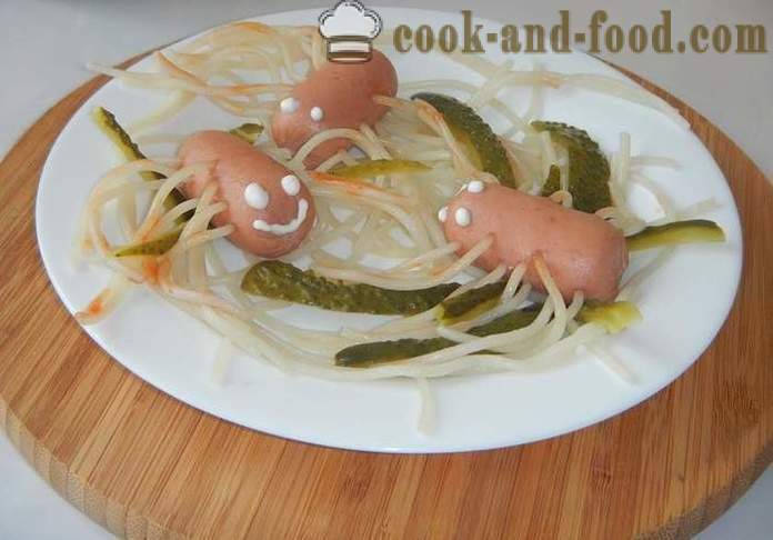 Sotong sosej dan spageti - bagaimana untuk memasak spageti dengan sosej untuk kanak-kanak, satu langkah demi langkah resipi foto