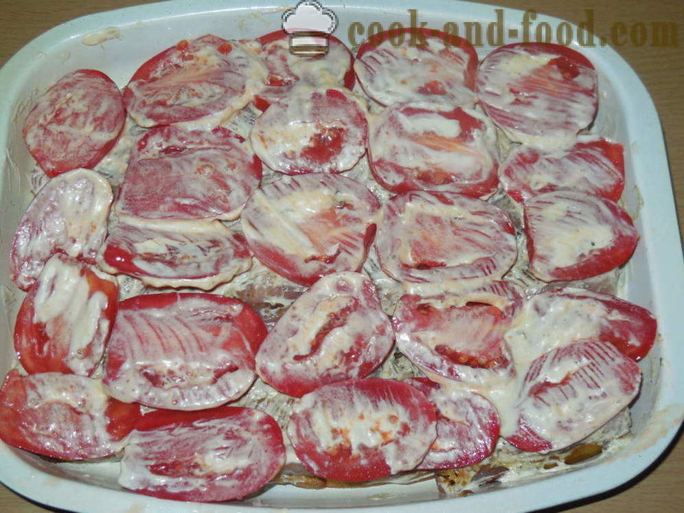 Terung bakar dengan daging dan tomato - seperti terung bakar dengan daging di dalam oven, dengan langkah demi langkah resipi foto