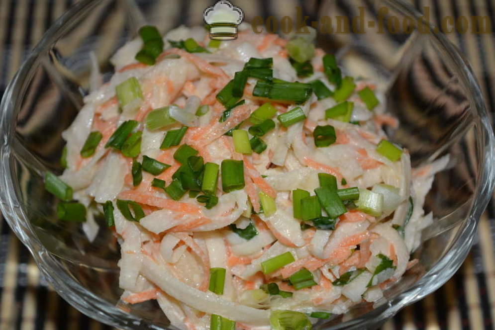 Salad lazat articok dan lobak merah dan bawang hijau - bagaimana untuk menyediakan salad articok dan lobak merah resipi dengan gambar