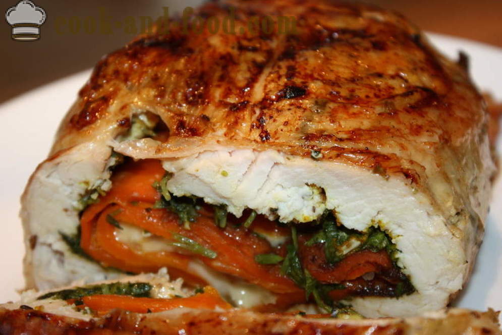 Roll ayam disumbat dengan sayur-sayuran dalam oven - bagaimana untuk menyediakan fillet ayam roll, langkah demi langkah resipi foto