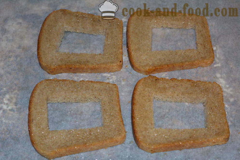 Roti bakar roti coklat dengan telur - bagaimana untuk memasak roti bakar roti hitam di dalam oven, dengan langkah demi langkah resipi foto