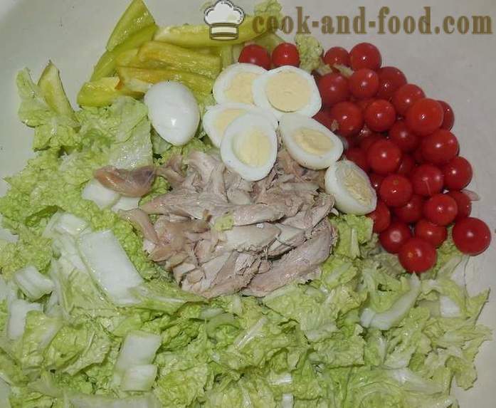 Salad dengan telur puyuh - langkah demi langkah, bagaimana untuk menyediakan salad telur puyuh, resipi dengan gambar
