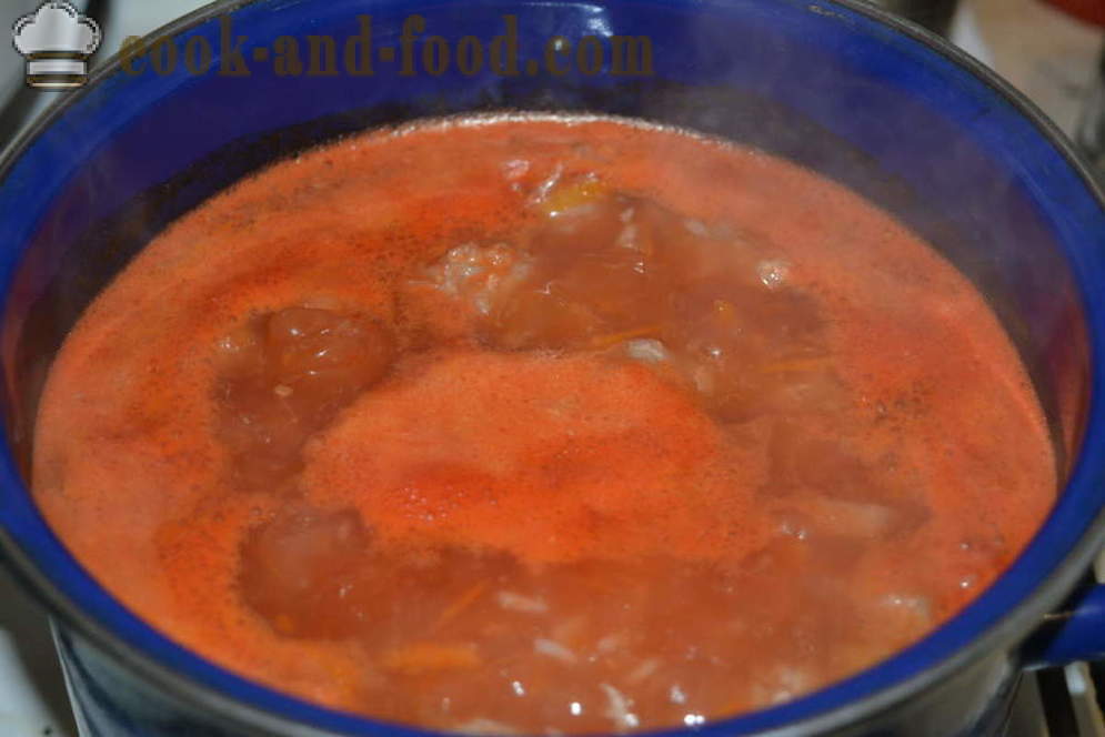 Sup tomato dengan bebola daging - bagaimana untuk memasak sup tomato dengan bebola daging, dengan langkah demi langkah resipi foto