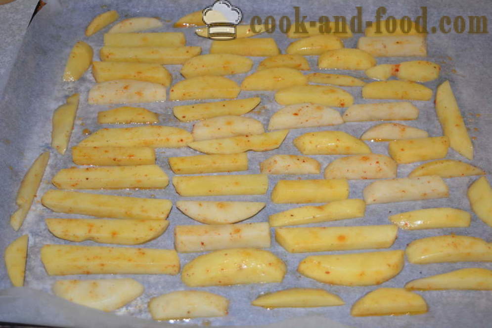 Kentang goreng rangup dalam oven - bagaimana untuk memasak kentang goreng di rumah, langkah demi langkah resipi foto