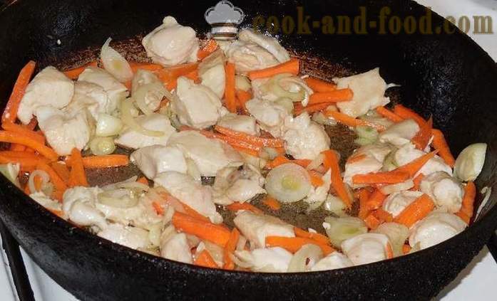 Kubis tumis dengan ayam, sayur-sayuran dan kari - bagaimana untuk memasak kubis rebus dengan ayam daging - langkah demi langkah resipi foto