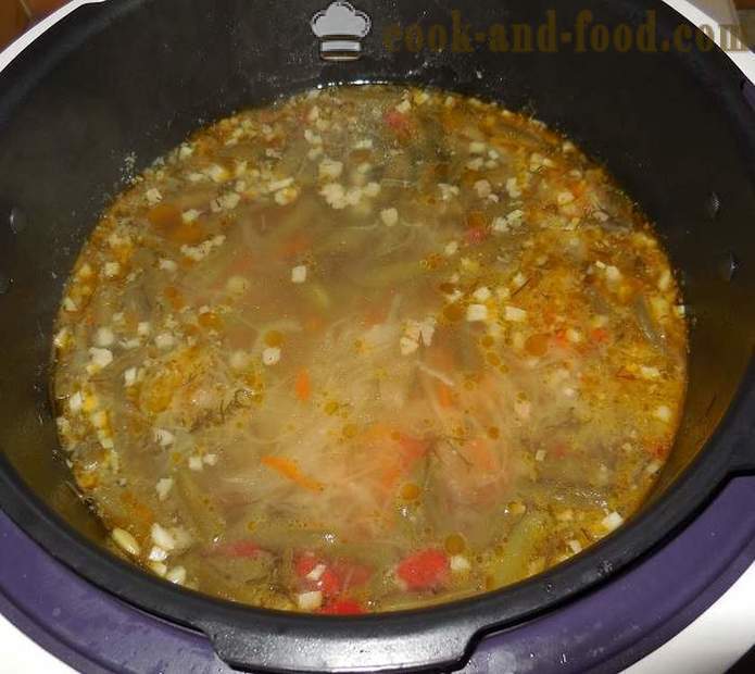 Sup sauerkraut dalam multivarka - bagaimana untuk memasak sup masam dengan bahasa dan berpakaian dengan bawang putih dan bacon, langkah demi langkah resipi dengan gambar.