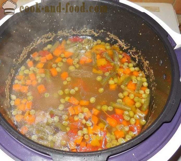 Sup sayur lazat dengan daging dalam multivarka - satu langkah demi langkah resipi dengan gambar bagaimana untuk memasak sup sayur-sayuran dengan kacang beku dan kacang hijau