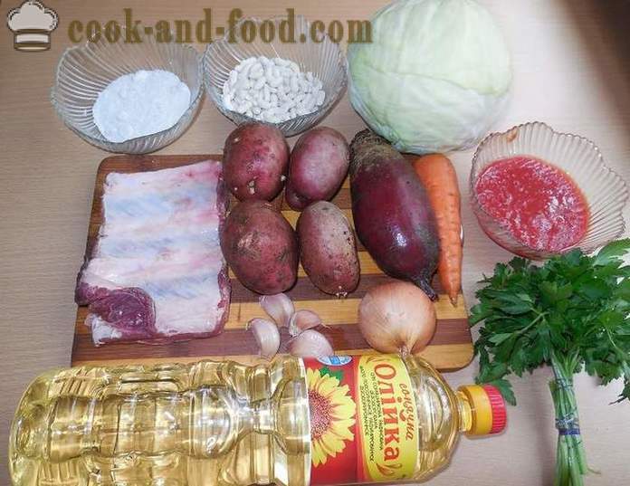 Klasik Borscht Ukraine dengan bit, kacang dan daging - langkah demi langkah resipi dengan gambar bagaimana untuk memasak sup dalam multivarka.