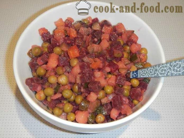 Salad salad musim sejuk dengan kacang dan tanpa sauerkraut - bagaimana untuk membuat Vinaigrette, langkah demi langkah resipi dengan gambar.
