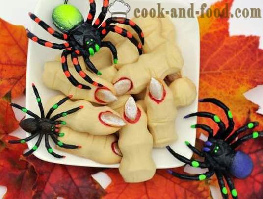 Pencuci mulut dan kek untuk Halloween - Witches Fingers cookies dan lain-lain manisan dengan tangan mereka sendiri, resipi penaik mudah