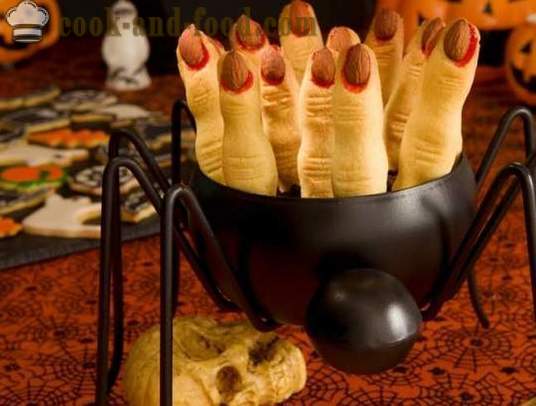 Pencuci mulut dan kek untuk Halloween - Witches Fingers cookies dan lain-lain manisan dengan tangan mereka sendiri, resipi penaik mudah